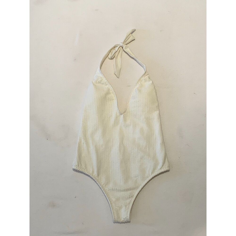 Vix Paula Hermanny White Textured Halter One Piece Backless Swimsuit Size S
